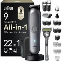 Braun Multigroom All-in-One Series 9, 22-in-1 Trimmer, AIO9545, Grau – Größe Trimmer + 22 Zubehörteile
