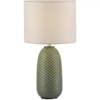 JUST LIGHT LED Tischlampe PINE Textilschirm weiß 38cm grün Wohnzimmer, Esszimmer, Küche, Flur, Büro