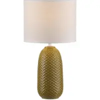 JUST LIGHT LED Tischlampe PINE Textilschirm weiß 38cm curry Wohnzimmer, Esszimmer, Küche, Flur, Büro