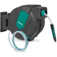 Vonroc Automatischer Schlauchaufroller – Inkl. 35 m Gartenschlauch, Düse und Kupplungen