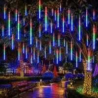 Lapamax Meteorschauer Regen Lichterkette 8 Röhren Schneefall Lichter Weihnachtsbeleuchtung Deko für Weihnachten Halloween Hochzeit, Bunt, 30CM 192LEDs
