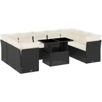 vidaXL 10-tlg. Garten-Sofagarnitur mit Kissen Schwarz Poly Rattan