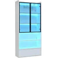 Merax Vitrine 80x34x180cm LED Glas Türen Schublade Weiß
