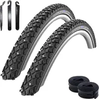 Schwalbe 2 x Winter K-Guard Fahrradreifen 28 x 1 1/2 (40-635) Schwarz/Reflex + 2 x Schläuche DV17 inkl. Reifenheber
