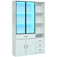 Merax Hochschrank 120x35x200cm LED Glasvitrine Weiß