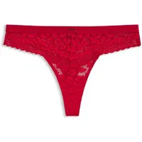 HUGO String "SAVANA", Damen, Gr. M, bright rot 620, Obermaterial: 90% Polyamid, 10% Elasthan, körpernah, Unterhosen String, aus Spitze mit Leopardenmuster und Logo am Bund