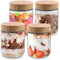 Markenlos Meal Prep Gläser Set 4 Stück, 500 ml, mit Bambusdeckel, multifunktionale Gläser für die Mahlzeitenvorbereitung