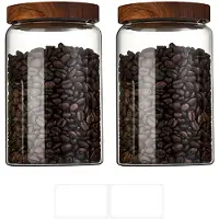 Markenlos Set von 2 Glas Vorratsbehältern mit Holzdeckel - 850 ml, transparent