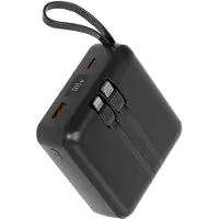 Akashi , PowerBank 10000mAh 22.5W USB-C / USB-A mit integriertem USB-C / Lightning Kabel, Schwarz