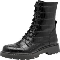 Tamaris Damen Stiefelette Reißverschluss Schnürung Krokodil-Optik 1-25908-41, Größe:41 EU, Farbe:Schwarz