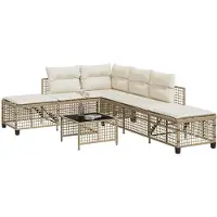 vidaXL 3-tlg. Garten-Ecksofa-Set mit Kissen Beige Poly Rattan