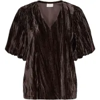 Kaffe Kurzarmbluse "Damen Kurzarm-Bluse KAelva", Damen, Gr. L, braun (schwarz coffee), Obermaterial: 95% Polyester Pol. recyc.. 5% Elasthan EL., Blusen Kurzarmbluse