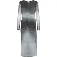 Ichi Midikleid "Damen Casual IHPEN", Damen, Gr. L, N-Gr, schwarz (schwarz fading aop), Obermaterial: 95% Polyester PES. 5% Elasthan EL., Kleider Midikleid