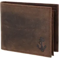 OXMOX Leder Geldbörse Leather RFID Protect Querscheinbörse Freedom Anchor Embossed Vintage Dark Brown dunkelbraun