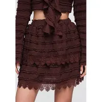 OMBRE Spódnica mini z koronkowymi detalami OW-GL-E0015 dark brown S/M