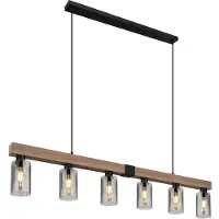 Globo Hängeleuchte, Holzoptik, Glas rauch, Höhe anpassbar, H 120 cm