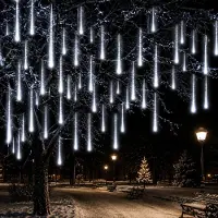 Lapamax Meteorschauer Regen Lichterkette 8 Röhren Schneefall Lichter Weihnachtsbeleuchtung Deko für Weihnachten Halloween Hochzeit, Weiß, 50CM 288LEDs