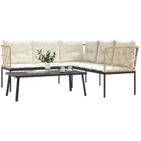 vidaXL Garten-Sofagarnitur mit Kissen Schwarz Stahl und Textilene