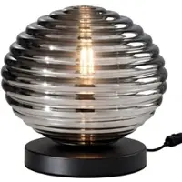 Licht-Erlebnisse Tischlampe rund Ø 32 cm Metall Rauchglas Nachttischlampe Schwarz Beistelllampe E27 Tischleuchte