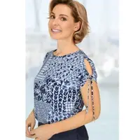 DW-Shop Viskose-Mix-Shirt in Druck blau in Größe 44/46 von , Blau, 44/46