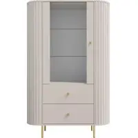 AX Living VITRINE Halay Beige, 1 Tür & 2 Schubladen Moderne Rillenstruktur, mit runden Kanten