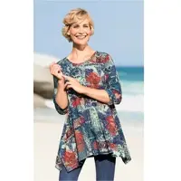 DW-Shop Viskose-Mix-Shirt in Druck blau in Größe 44/46 von , Blau, 44/46