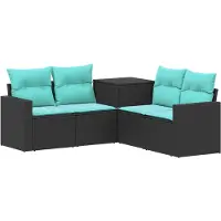 vidaXL Sofa Set 5 stk. Schwarz und Blau Polyrattan und Stahl