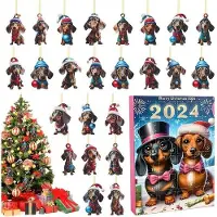 OEM Weihnachtsbaumdeko Adventskalender 2024 - 24 Tage Aftelpuppy - 2D Acryl Haken - Ideal für Kinder - Einfach zu Bedienen