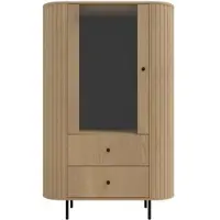 AX Living VITRINE Halay Eiche Cremona, 1 Tür & 2 Schubladen Moderne Rillenstruktur, mit runden Kanten
