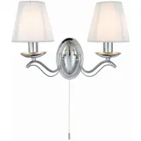 Licht-Erlebnisse Wandlampe mit Zugschalter 37 cm breit Chrom Weiß 2-flammig E14 Stoff Metall Wandleuchte Schlafzimmer