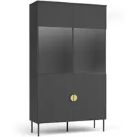 AX Living VITRINE Brunelli 2T Dunkelgrau 106,6/187,6/40 cm – mit großer Kapazität und Glastüren