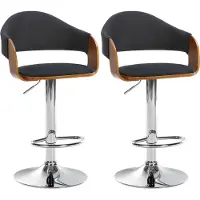CLP 2er Set Barhocker Nilse Stoff mit Holzsitzschale | Farbe walnuss/schwarz Material Gestell Metall in Chromoptik