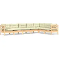 vidaXL 7-tlg. Garten-Lounge-Set mit Creme Kissen Massivholz Kiefer