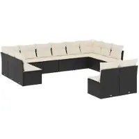 vidaXL 12-tlg. Garten-Sofagarnitur mit Kissen Schwarz Poly Rattan