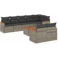 vidaXL 9-tlg. Garten-Sofagarnitur mit Kissen Grau Poly Rattan