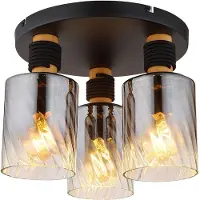 Globo Lighting LED Deckenleuchte, Holz, Metall, Schwarz, Rauchglas, D 32 cm