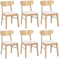 Mendler 6er-Set Esszimmerstuhl MCW-M59, Küchenstuhl Stuhl, Stoff/Textil Massiv-Holz helles Gestell, creme