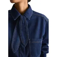 Marc O'Polo Jeansbluse DENIM, Damen, Gr. M, blau (dunkelblau), Obermaterial: 78% Baumwolle, 22% Lyocell, kurz, Manschette, Blusen Jeansbluse, cropped made with Orange Fiber