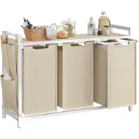 Vasagle Wäschekorb mit 3 mehreren Fächern und praktischer Ablage cappuccinobeige-naturbeige BLH301LH01