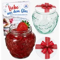 MamboCat 2er Set Frutta Vaso Marmeladenglas 580ml mit Geschenk Deckel TO82 & Rezeptheft
