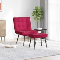 Markenlos Weinroter Relaxsessel aus Samt mit Hocker, Polsterung, Metallgestell, verstellbarer Rückenlehne und Armlehnen für Wohnzimmer, Büro, Balkon und Terrasse