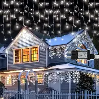 Peviasot 5 M LED Eisregen Lichterkette Innen Lichtervorhang 200 LEDs Eiszapfen Weihnachtsbeleuchtung 8 Modi Weihnachtsdeko Party Garten Kaltweiß