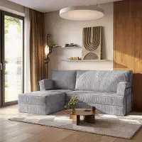 Masseno Ecksofa NOTIA mit Metallgestell, Modulares Schlafsofa aus Schaumstoff, Klappbares Bodensofa, Schlaffunktion - Hellgrau, POSO 55
