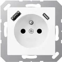 JUNG A1520F-15CAWWM Steckdose, französisch/belgisches System, 16 A 250 V ~, mit USB-Ladegerät, 1 x Typ A + 1 x Typ C, Safety Plus, Serie A