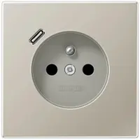 JUNG ES1520F-18C Steckdose, französisch/belgisches System, 16 A 250 V ~, mit USB-Ladegerät, 1 x Typ C, Safety Plus, Serie LS, Edelstahl ES1520F18C