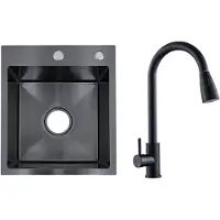 Faizee Home Edelstahlspüle Schwarz SUS304 mit Armatur Auswahl Ultra 40x45x22 Wave Armatur