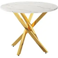 MODFU Runder Esstisch 80 cm mit Marmorplatte, Goldbeinen und modernem Kreuzfuß, Eleganter Küchentisch für Esszimmer Küche und Wohnzimmer, Gold/Weiß