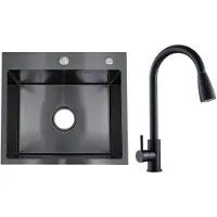 Faizee Home Edelstahlspüle Schwarz SUS304 mit Armatur Auswahl Elite 50x45x22 Wave Armatur