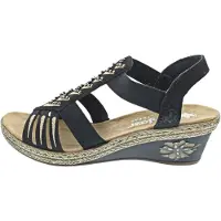 Rieker Damen Schuhe V2461-14 pazifik Gr. 36 mit Keilsohle, Nieten und Antistress-Laufsohle