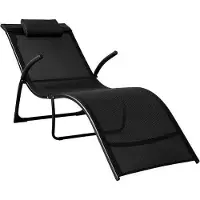 Famanu Liegestuhl Klappbar - Atmungsaktiver Stoff - Schwarz - 60x69x173 cm